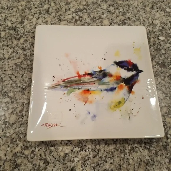Dean Crouser Watercolor Bird White Ceramic Snack Tray - Picture 2 of 6